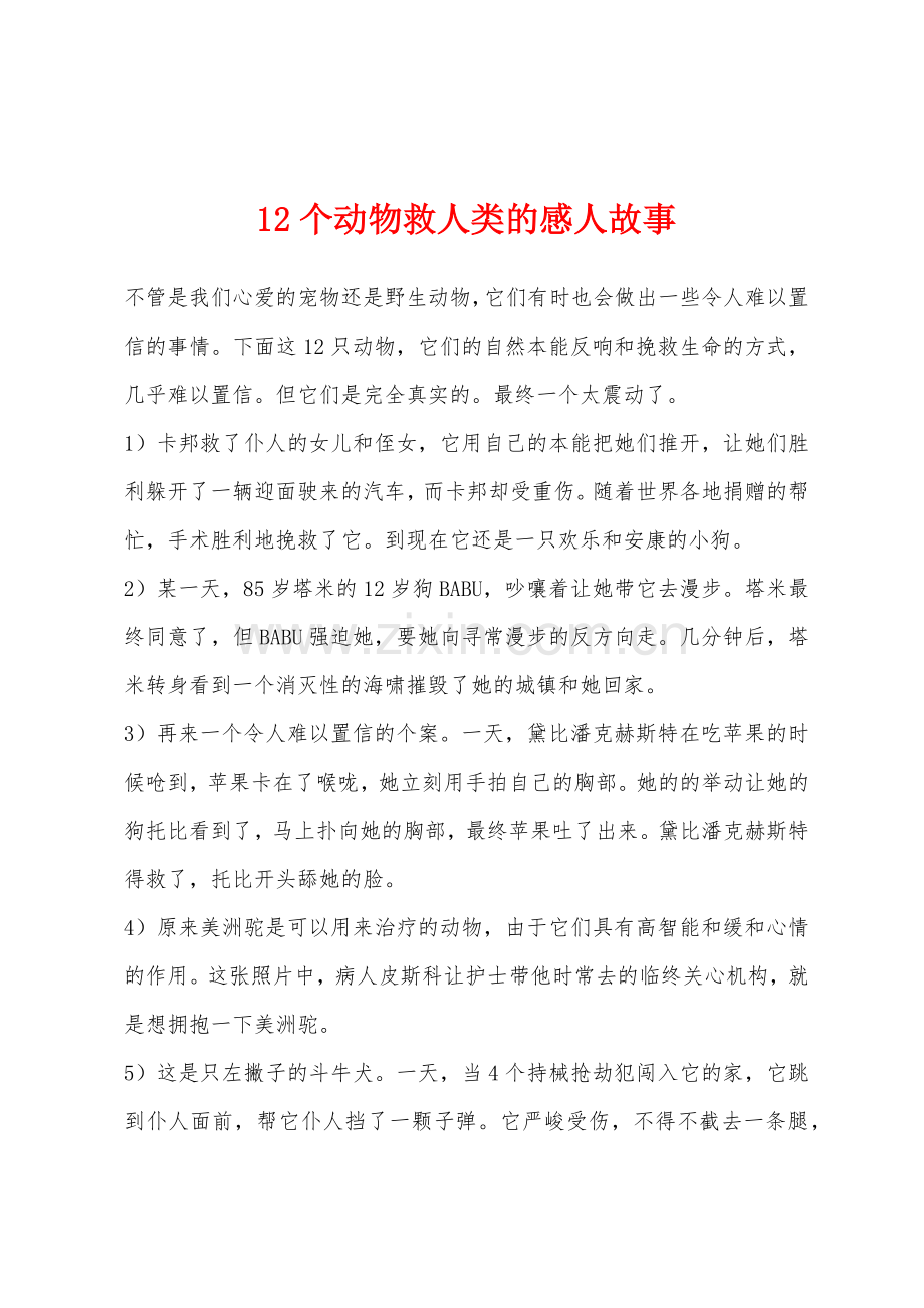 12个动物救人类的感人故事.docx_第1页