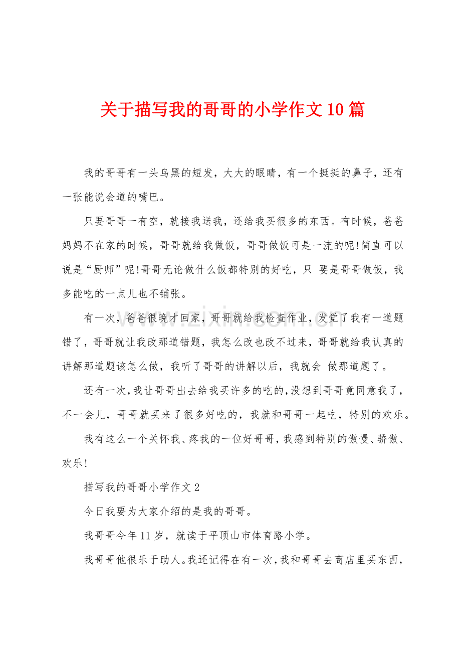 关于描写我的哥哥的小学作文10篇.docx_第1页