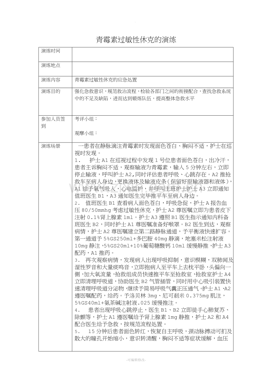 青霉素过敏性休克抢救演练.doc_第1页
