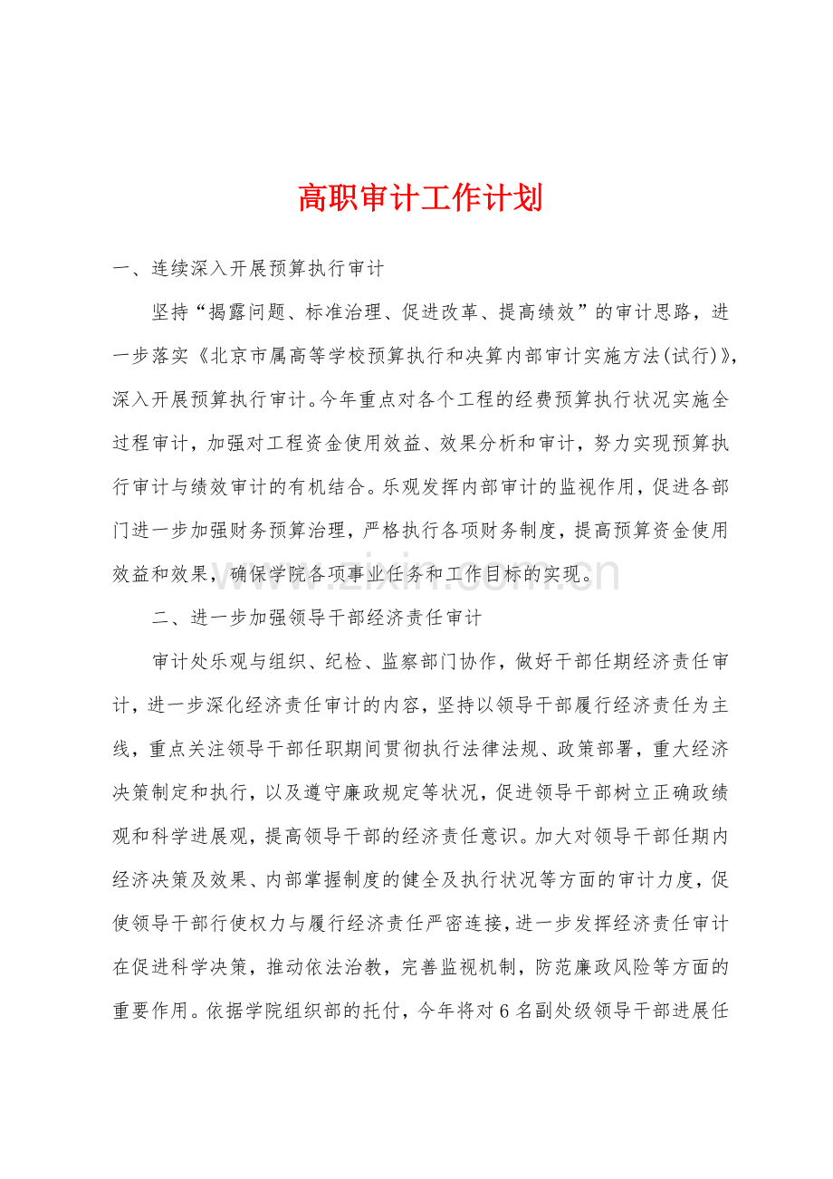 高职审计工作计划.docx_第1页