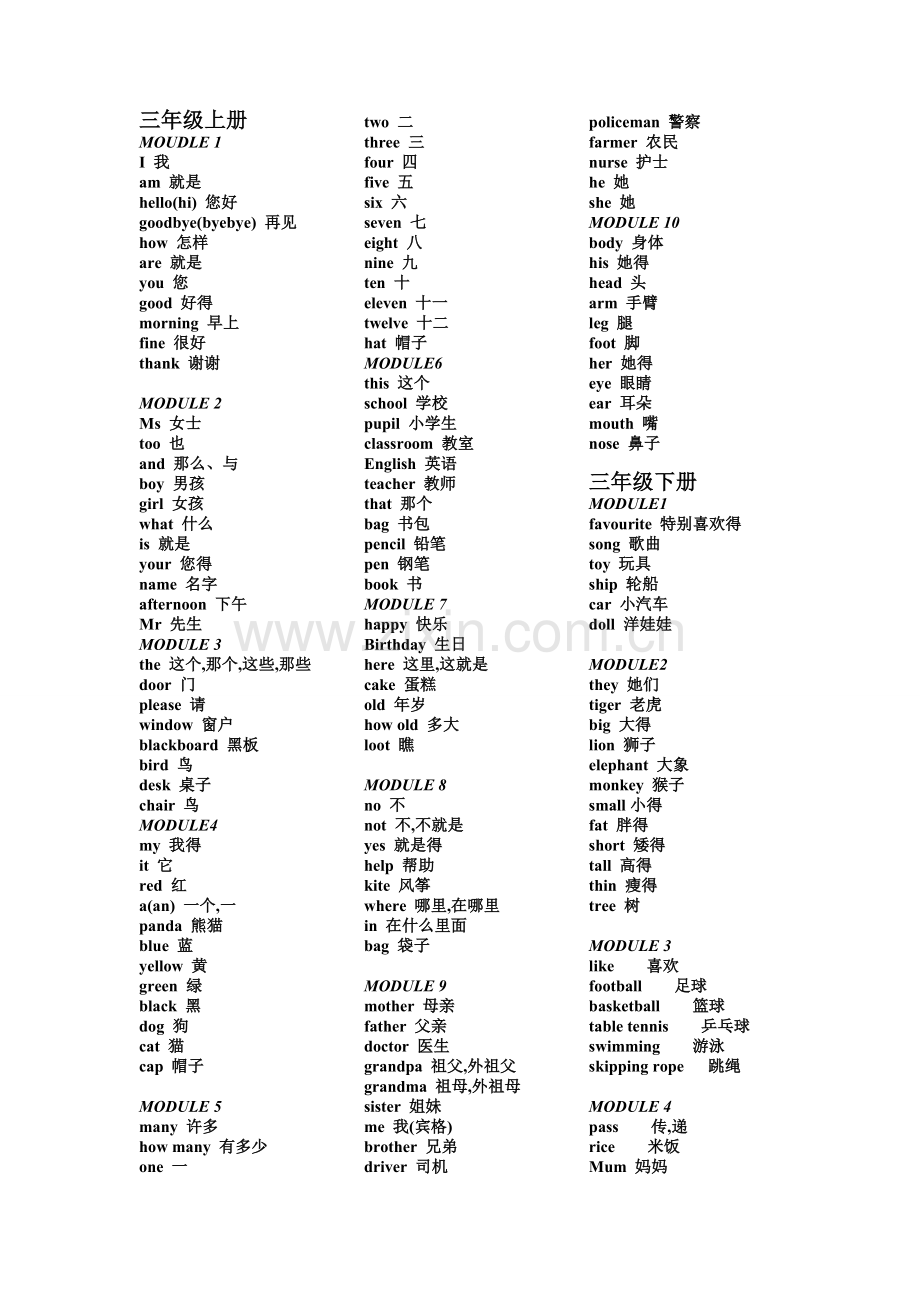 外研版英语(3-6)年级单词表.doc_第1页