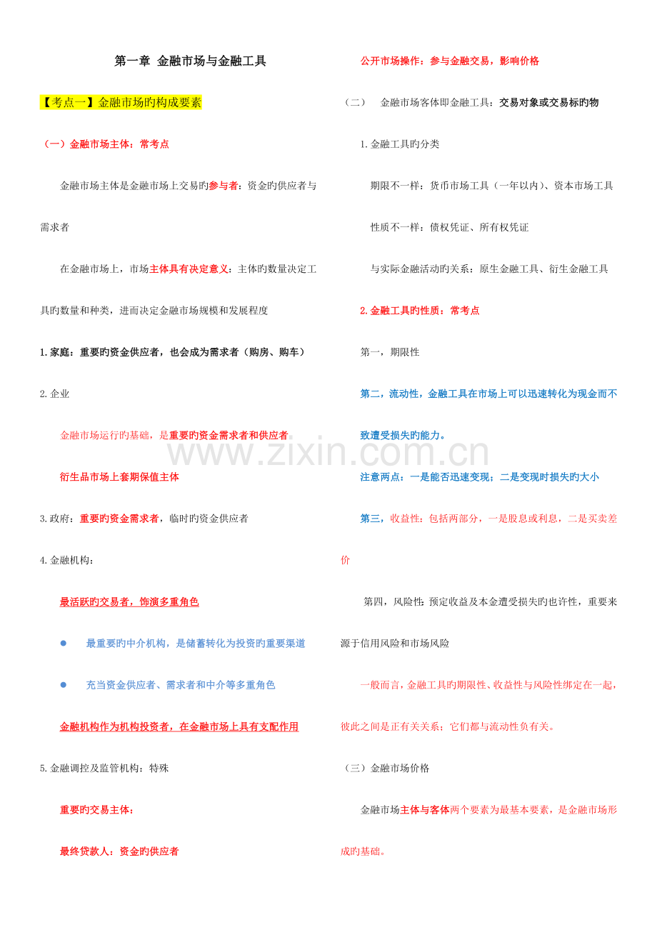 2023年中级经济师金融专业重点考点.docx_第1页