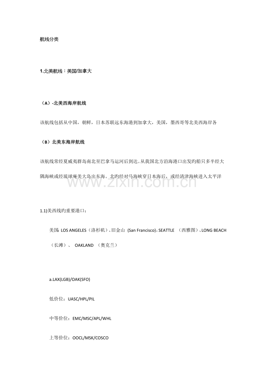 2023年国际货运代理航线分类整理.docx_第1页