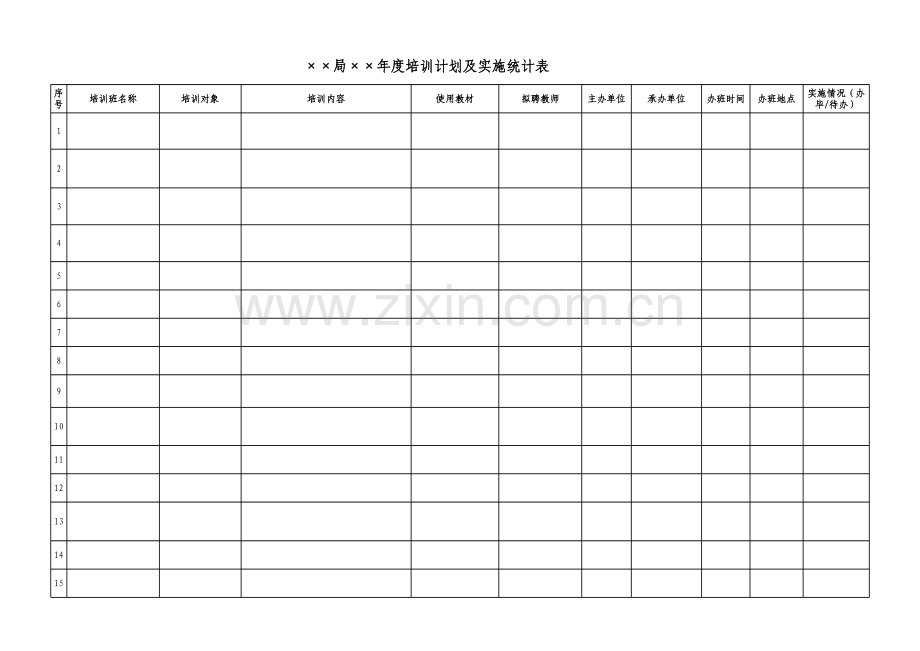 年度培训计划及实施统计表.xls_第1页