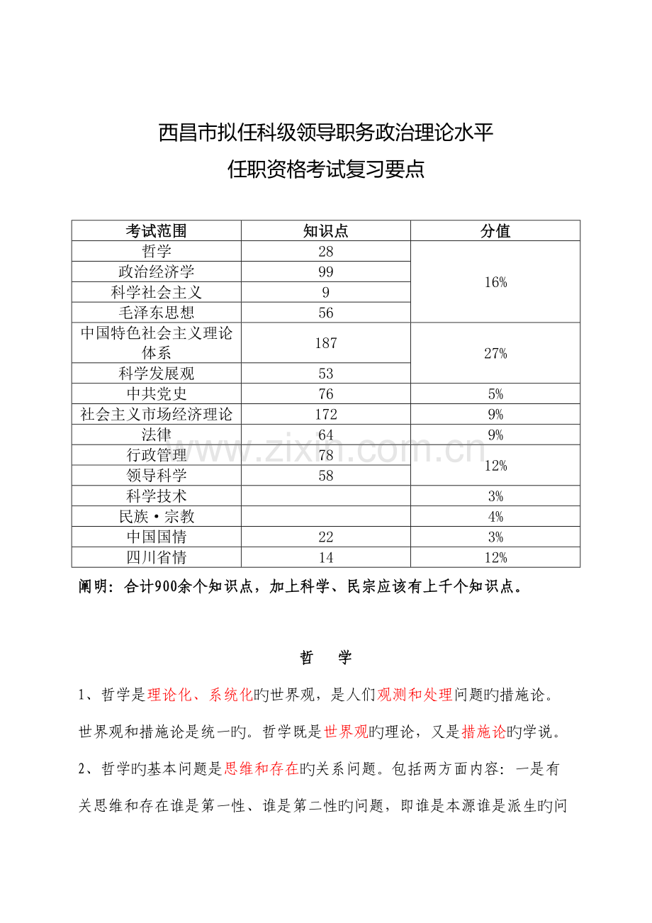 2023年西昌拟任乡科级领导职务政治理论水平任职资格考试复习要点.doc_第1页