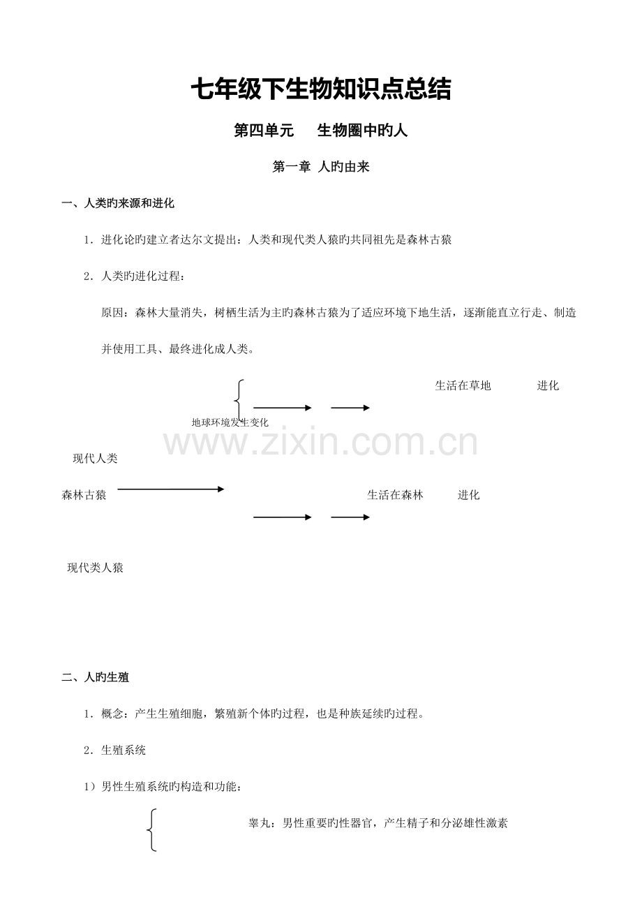 2023年人教版七年级下册生物知识点总结.doc_第1页