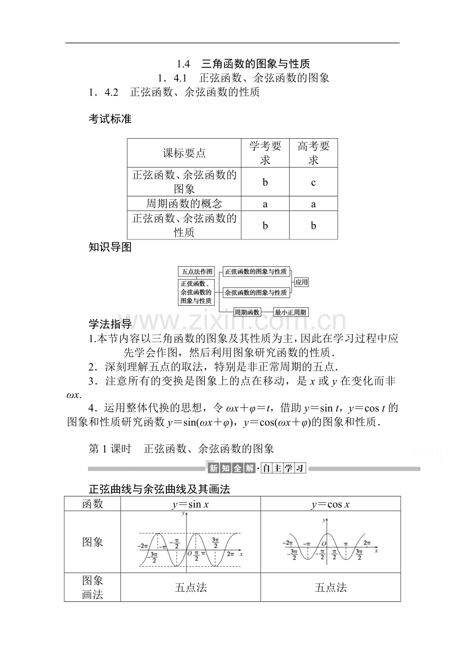 2022-2022学年高中数学人教A版必修4学案：-正弦函数、余弦函数的图象-正弦函数、余弦函数的性质.doc_第1页