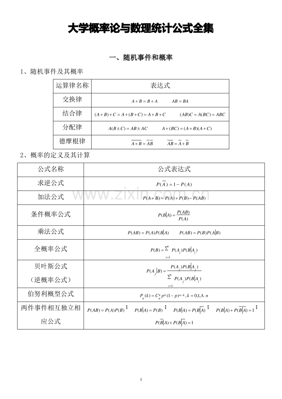 大学概率论与数理统计公式全集.pdf_第1页