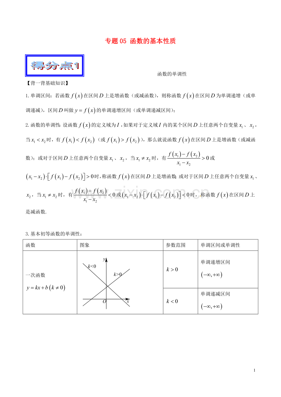 高考数学艺体生精选好题突围系列基础篇专题05函数的基本性质.doc_第1页