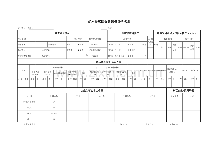 矿产资源勘查登记项目情况表.xls_第1页