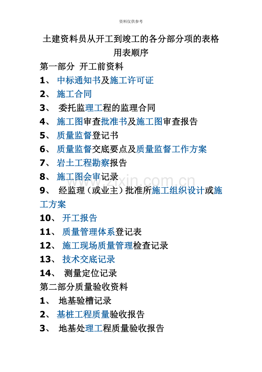 土建资料员从开工到竣工的各分部分项的表格用表顺序.doc_第2页