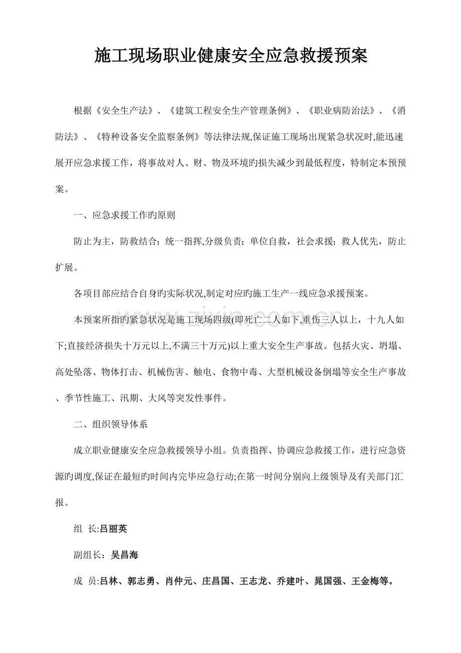 2023年职业健康安全应急预案范文.doc_第1页