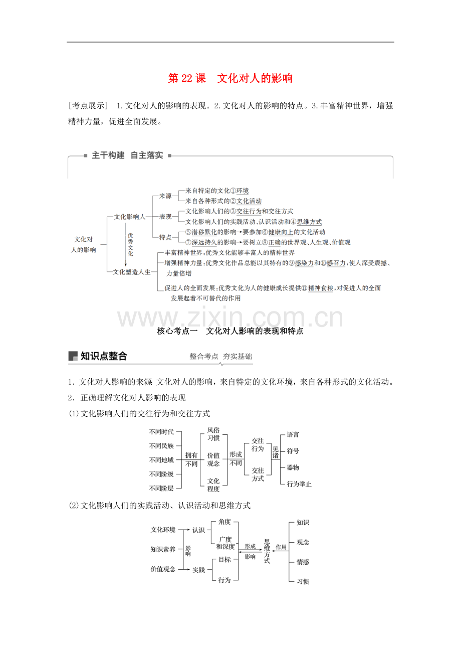 2022届高考政治一轮复习第九单元文化与生活第22课文化对人的影响讲义.doc_第1页