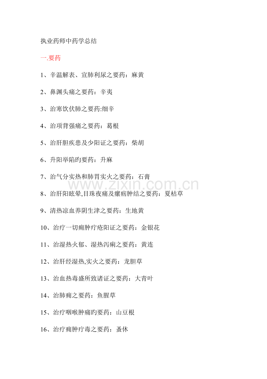 2023年执业药师中药学重点总结.doc_第1页