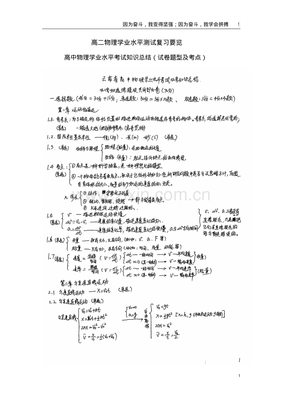 云南省高中物理会考总结(2014年简洁版).pdf_第1页