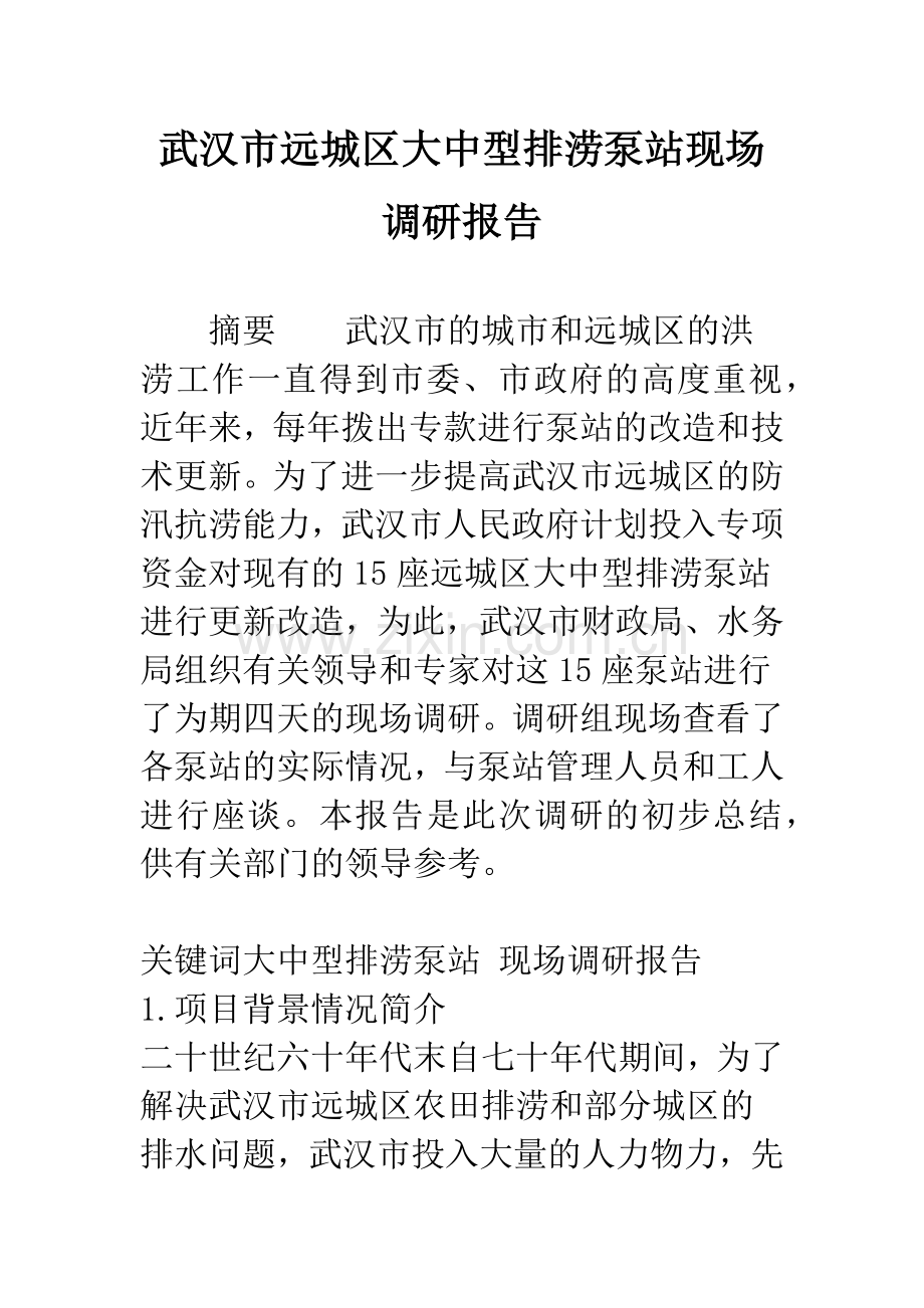 武汉市远城区大中型排涝泵站现场调研报告.docx_第1页