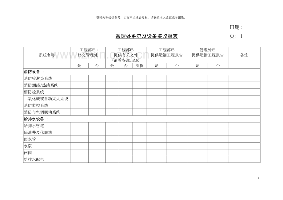管理处系统及设备接收报表模板.doc_第2页
