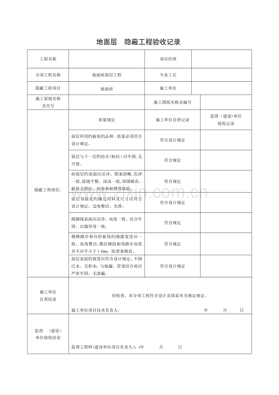 2023年装修隐蔽工程验收记录表全套.doc_第1页