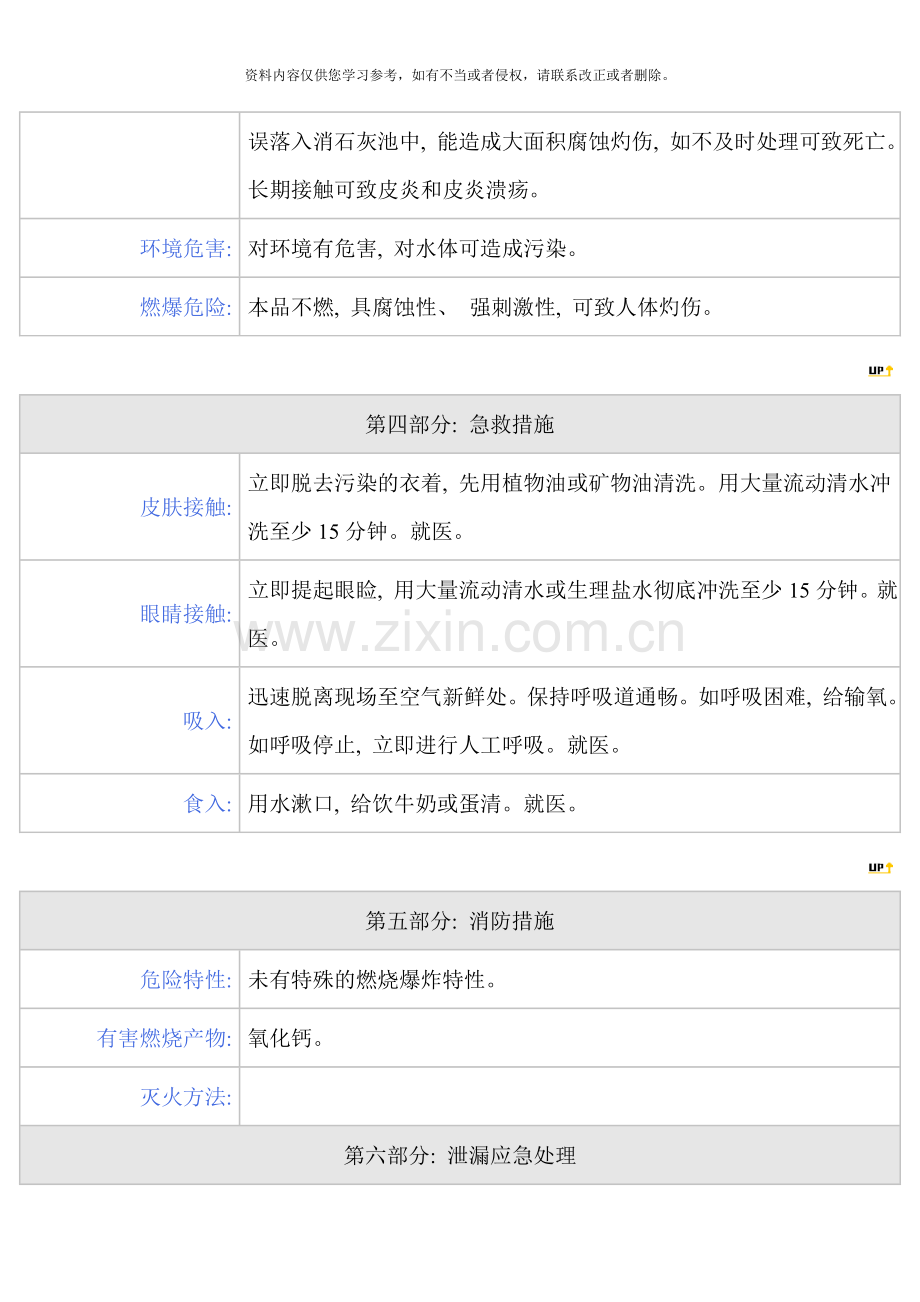 氢氧化钙安全技术说明书样本.doc_第2页