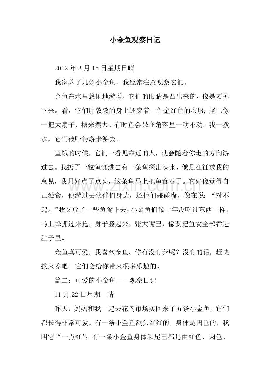 小金鱼观察日记-1.docx_第1页