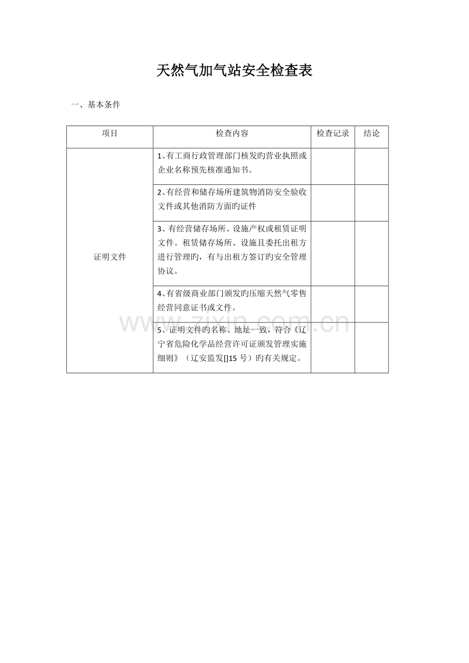天然气加气站安全检查表.docx_第1页