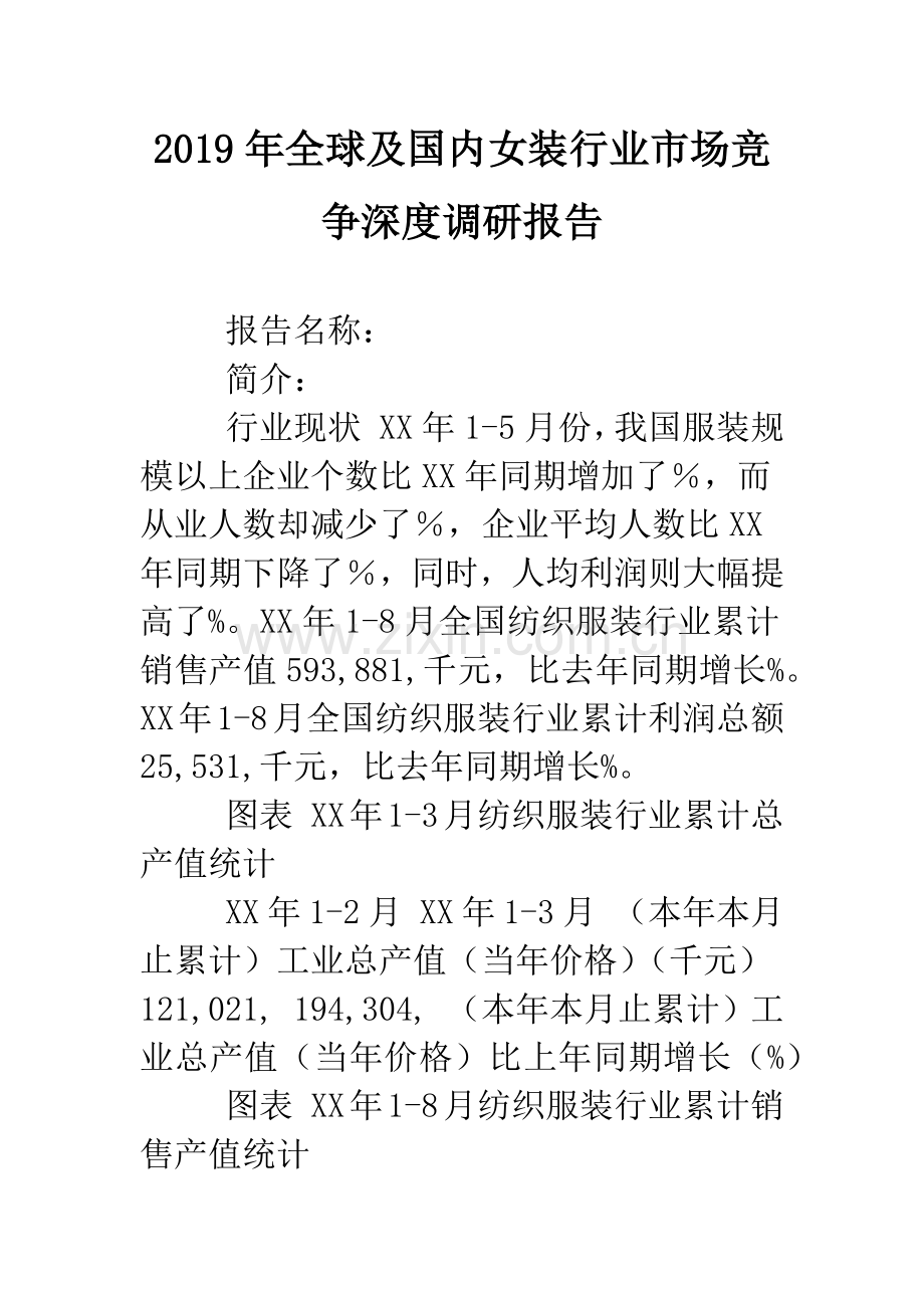 2019年全球及国内女装行业市场竞争深度调研报告.doc_第1页