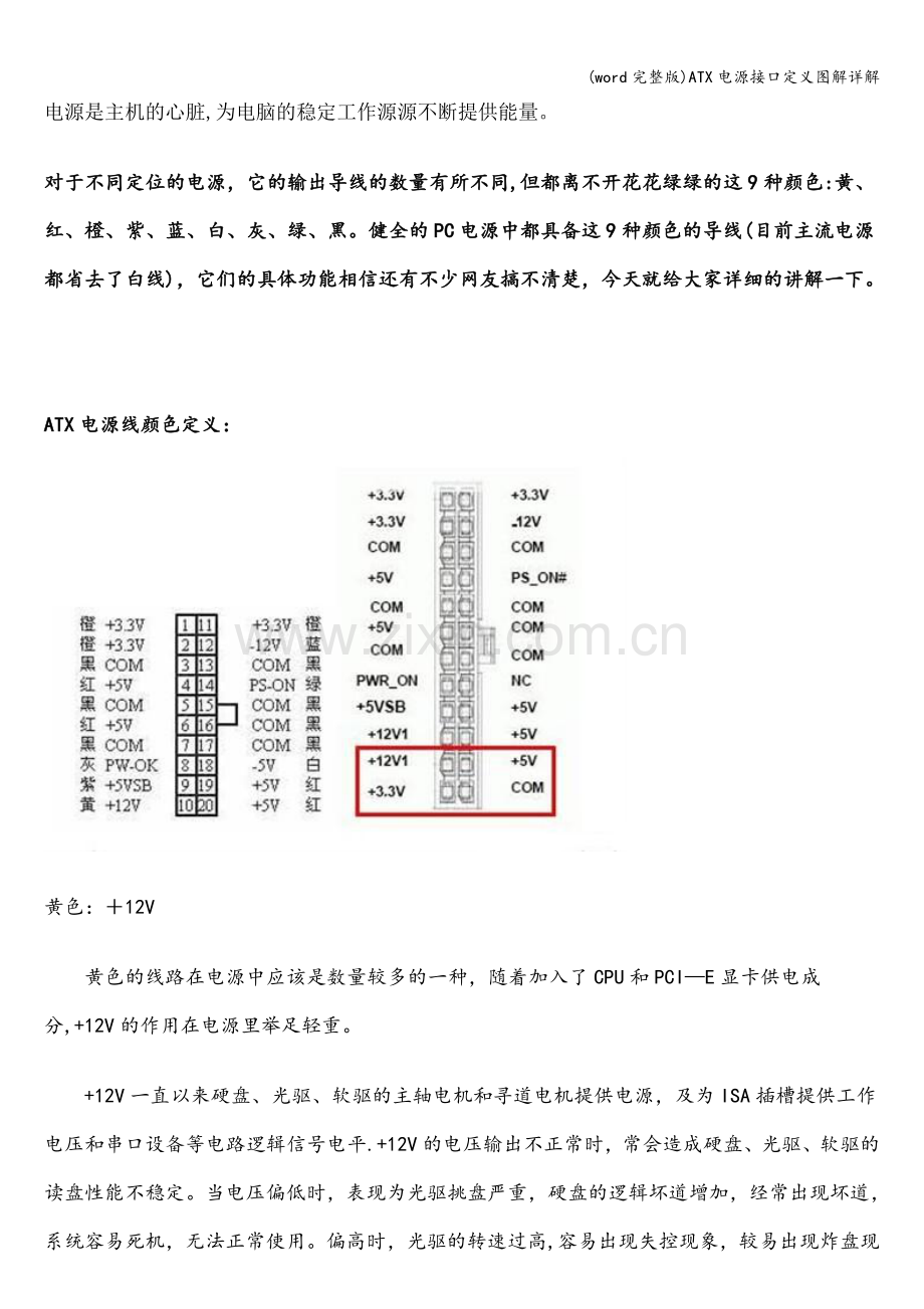 ATX电源接口定义图解详解.doc_第1页