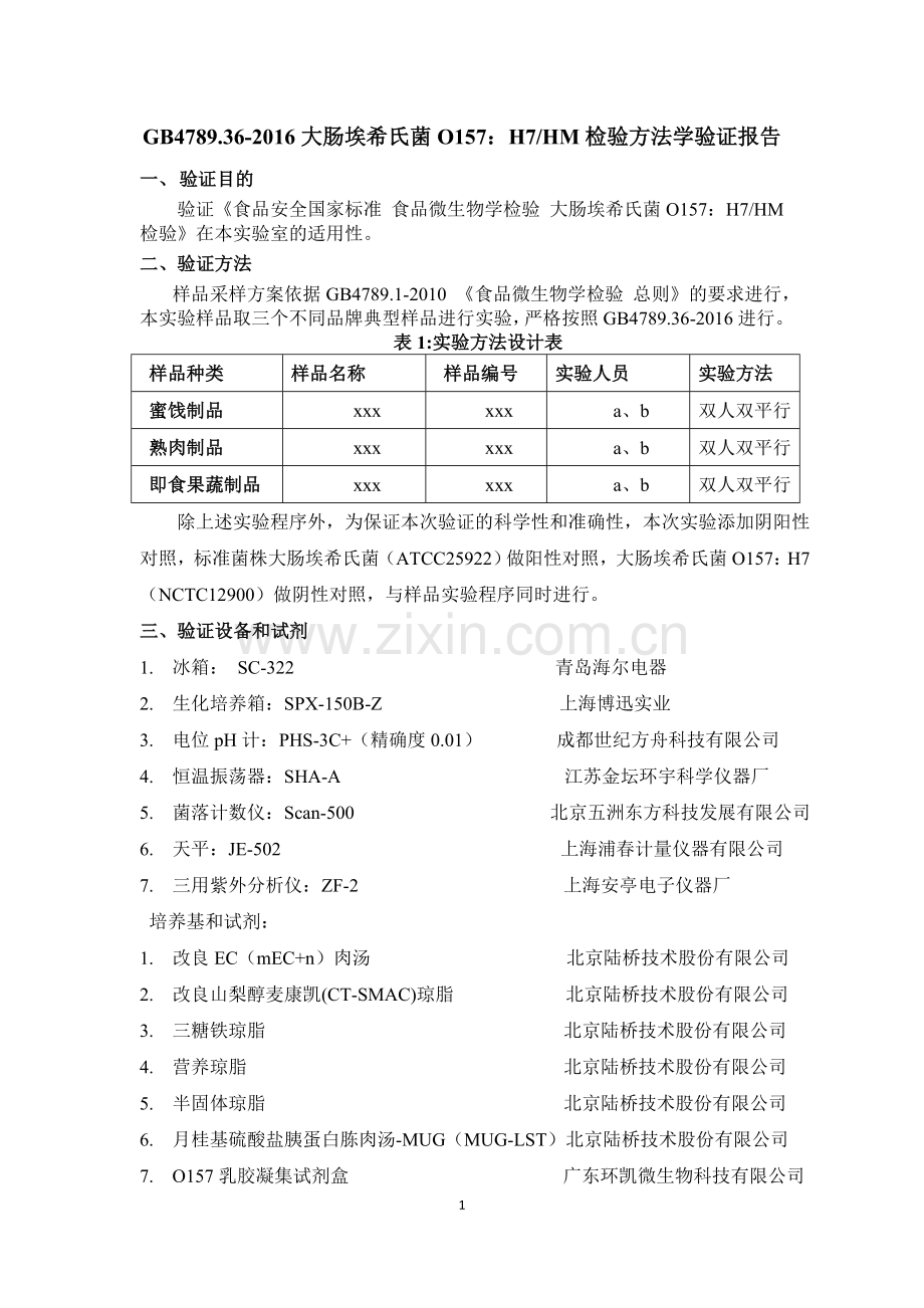 大肠埃希氏菌O157：H7方法学验证报告.doc_第1页