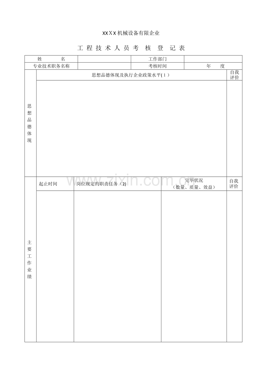 2023年机械工程技术人员考核表.doc_第1页