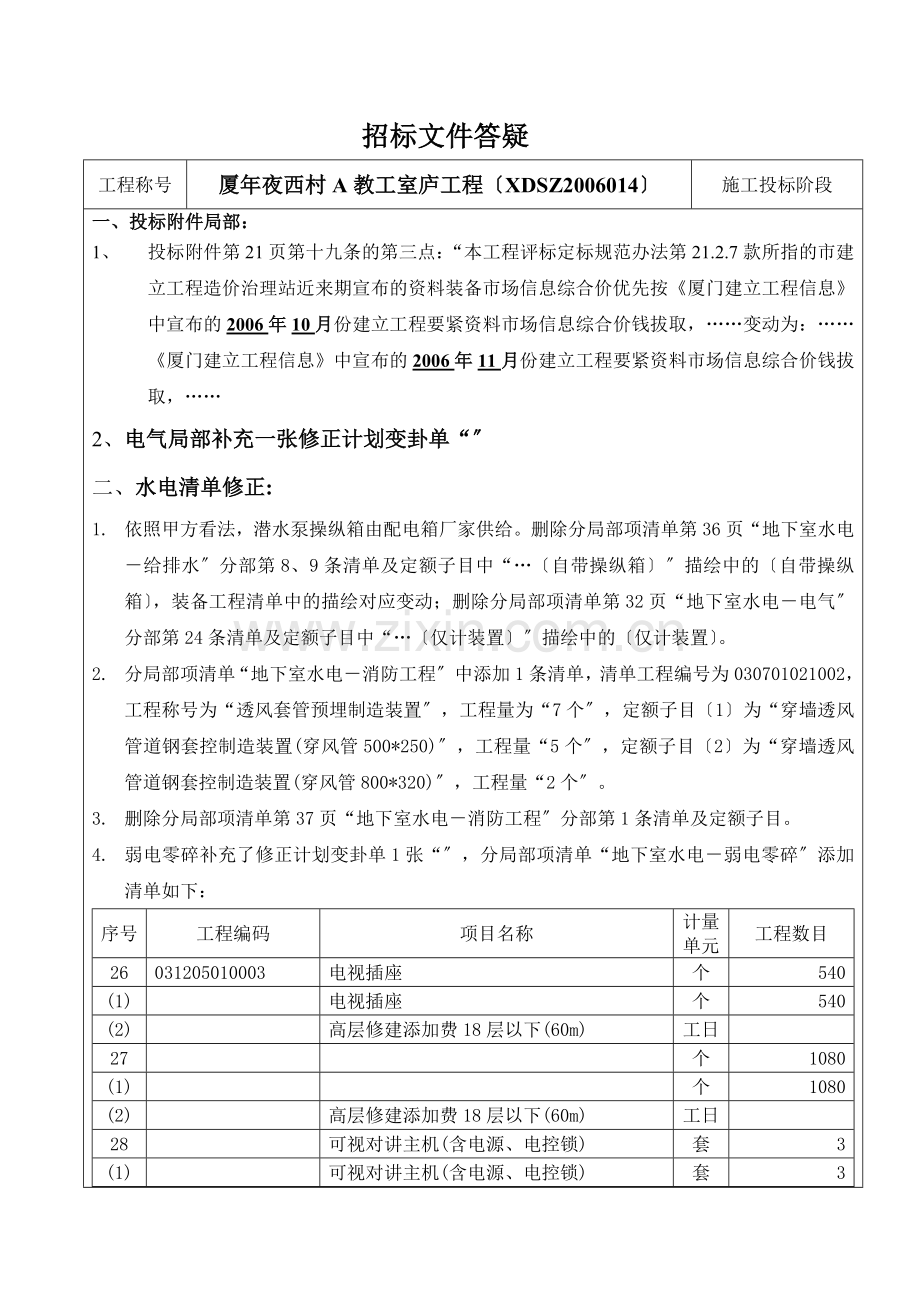 20061124163208厦大西村A教工住宅工程答疑.doc_第1页