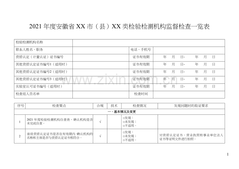 检验检测机构监督检查一览表.docx_第1页