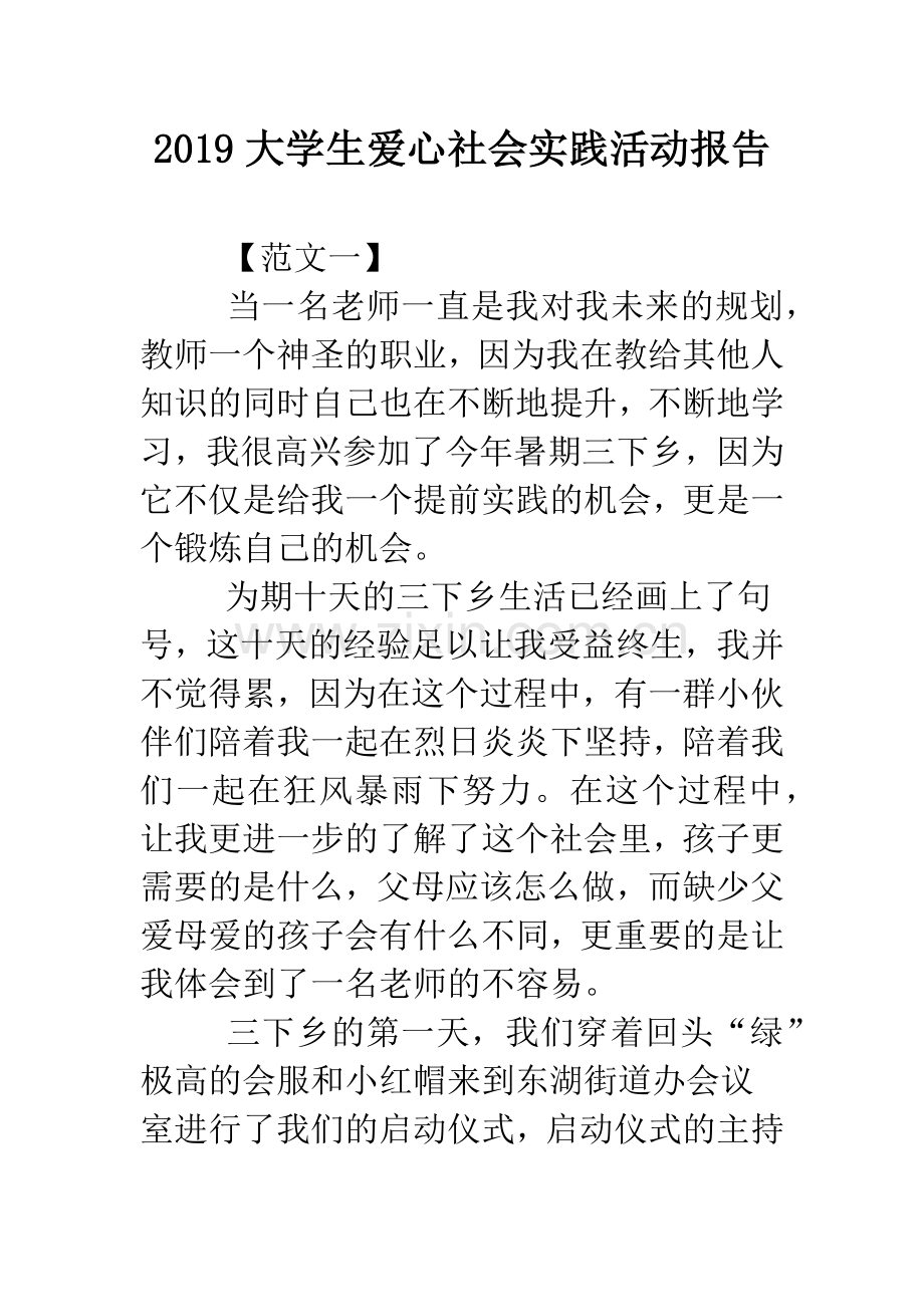 2019大学生爱心社会实践活动报告.doc_第1页