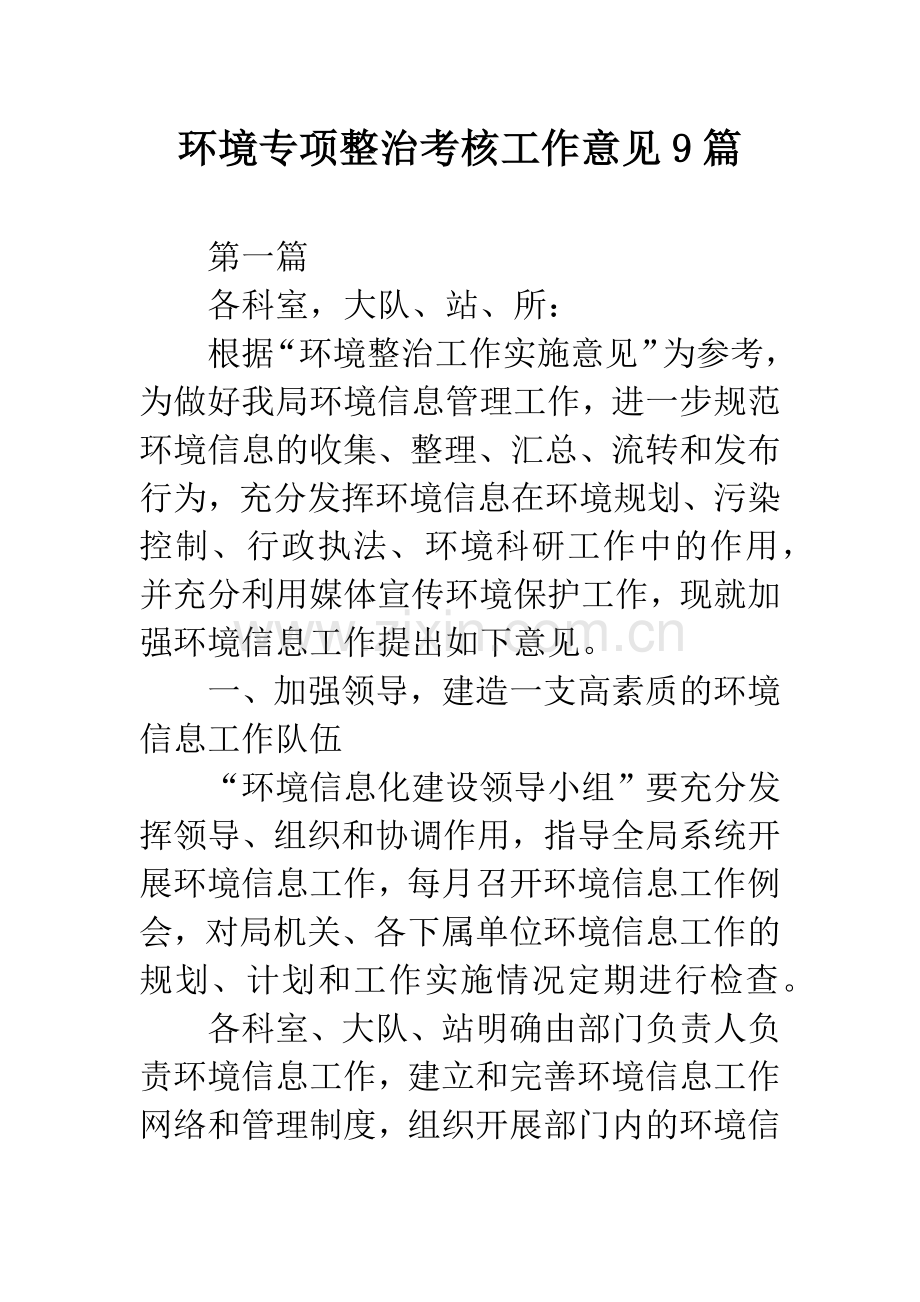 环境专项整治考核工作意见9篇.docx_第1页
