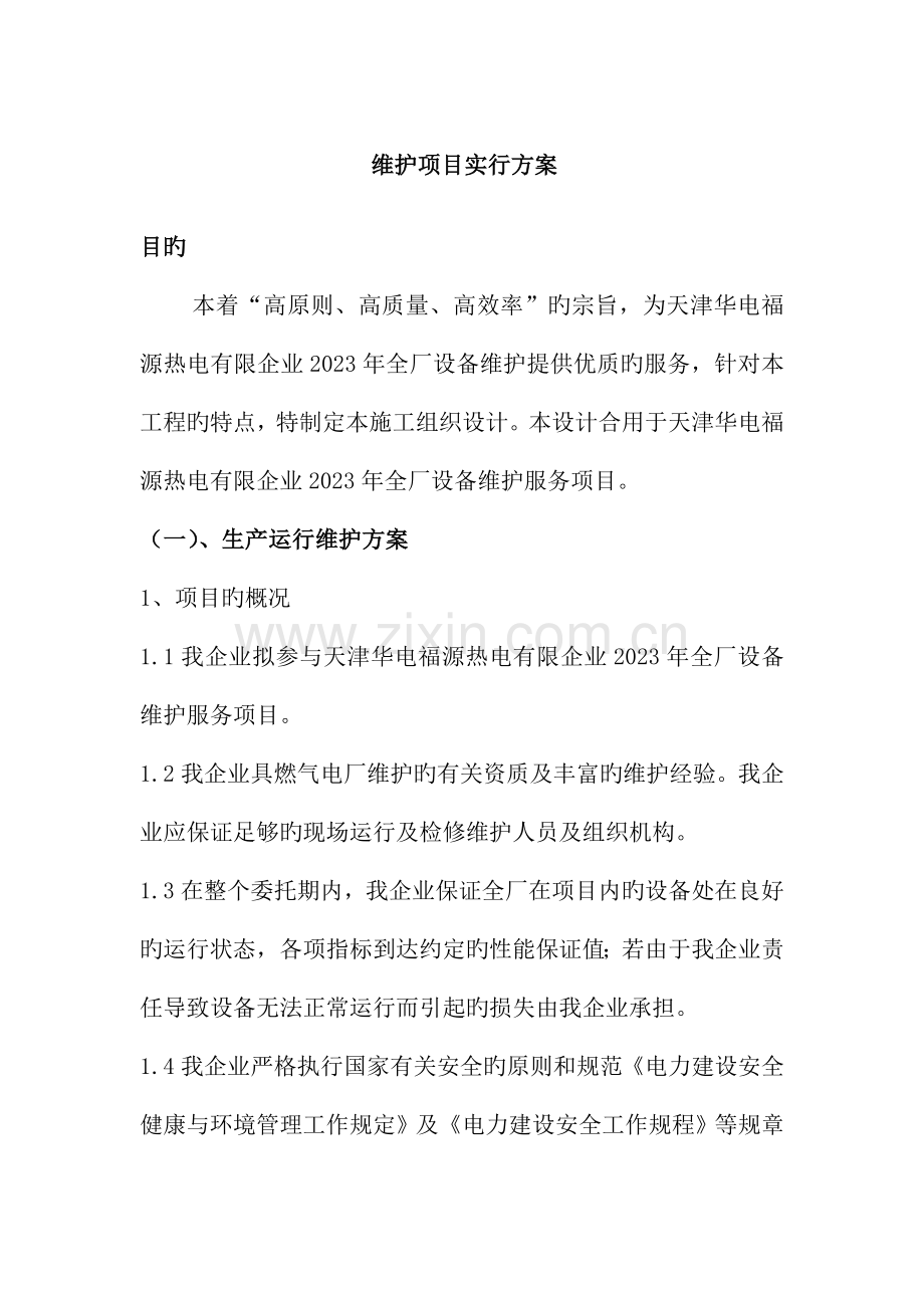 电厂运维的项目实施方案.docx_第1页