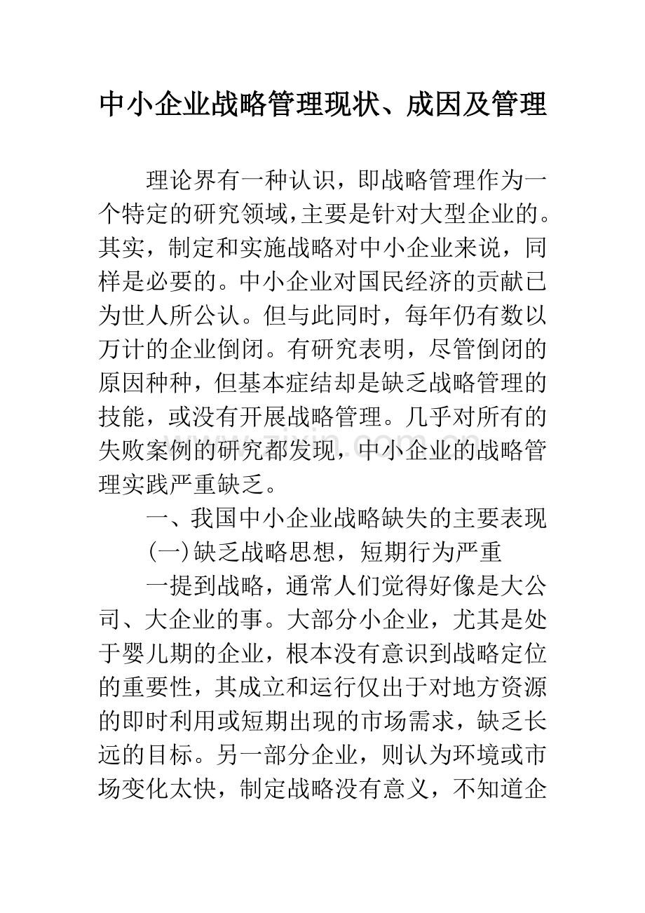 中小企业战略管理现状、成因及管理.docx_第1页