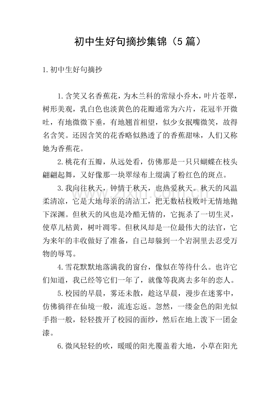 初中生好句摘抄集锦(5篇).doc_第1页