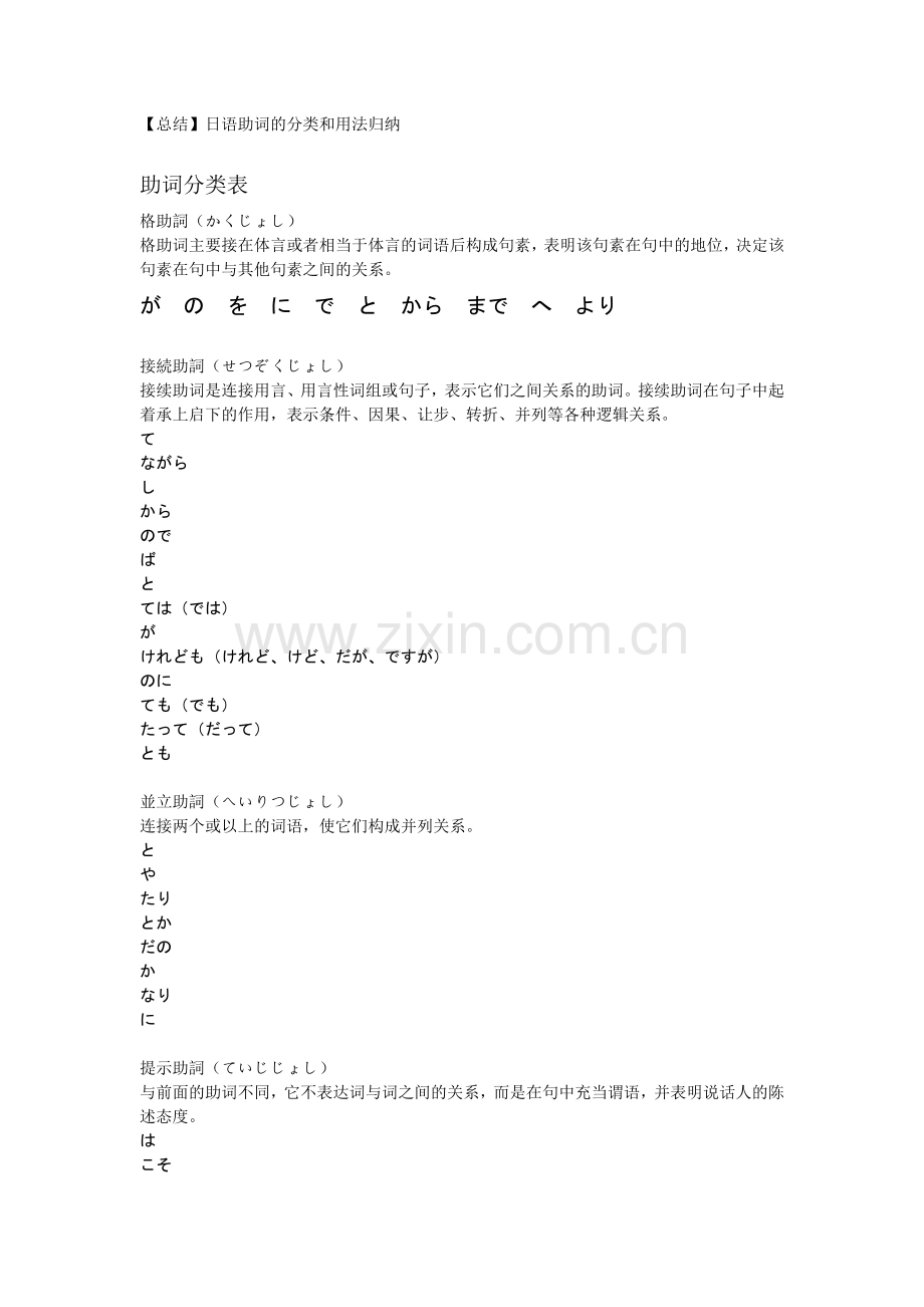 {详细整理版}日语助词的分类和用法归纳.doc_第1页