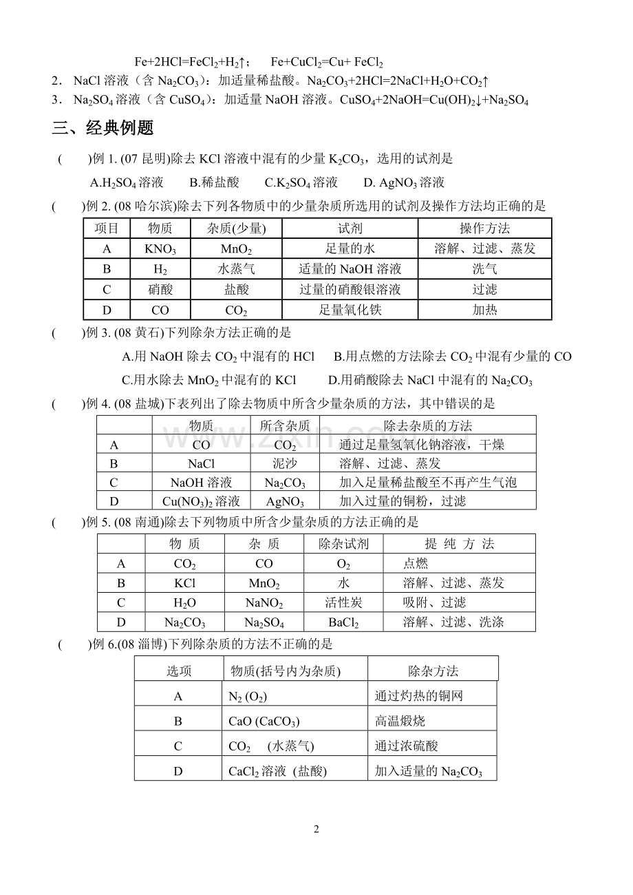 初中化学除杂专题(可直接打印).doc_第2页