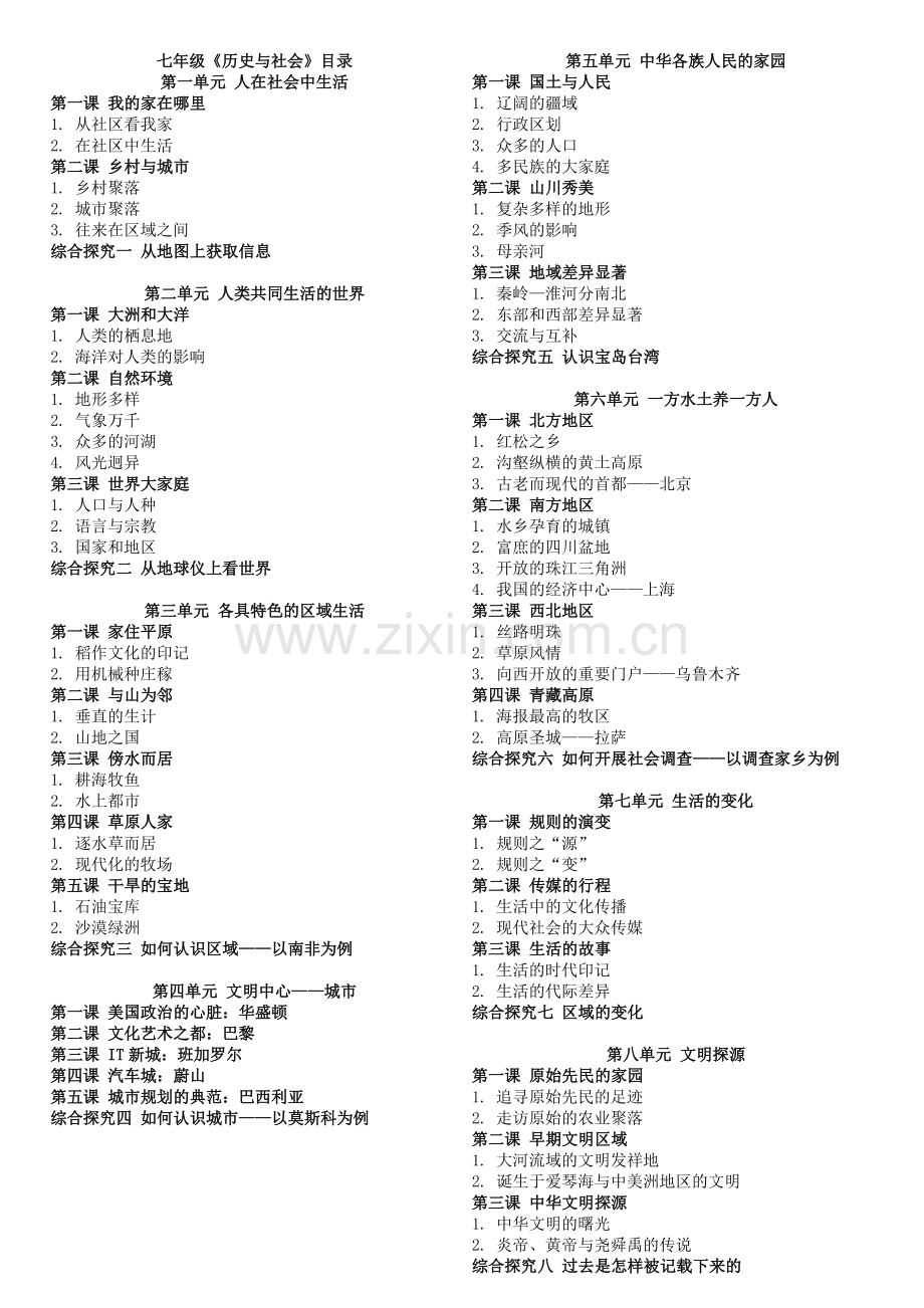 新人教版《历史与社会》教材目录(全六册).doc_第1页