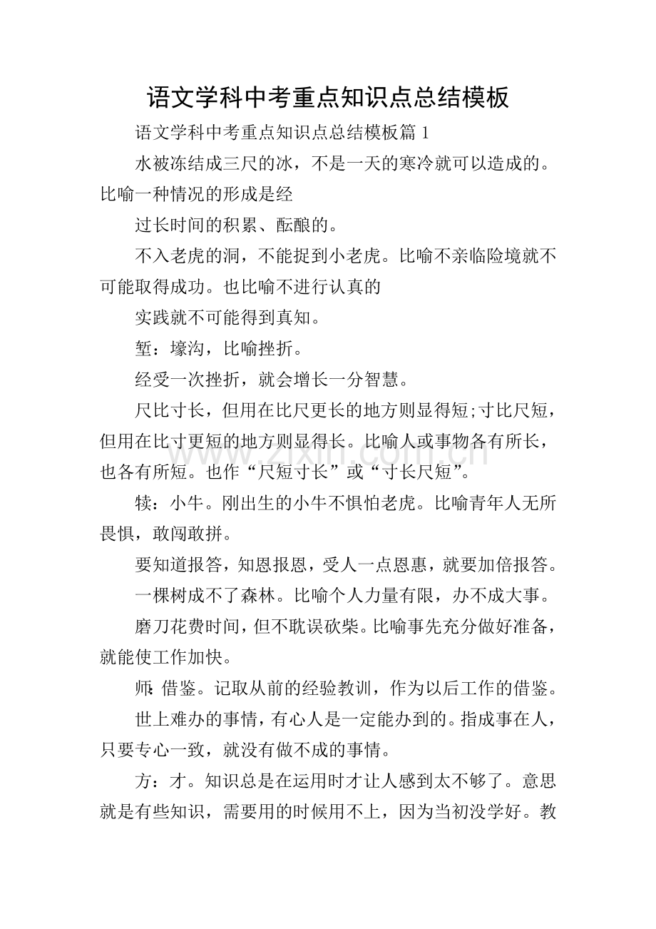 语文学科中考重点知识点总结模板.doc_第1页