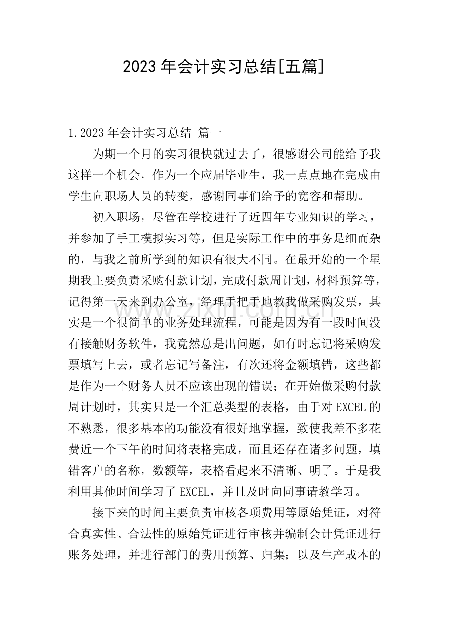 2023年会计实习总结[五篇].doc_第1页