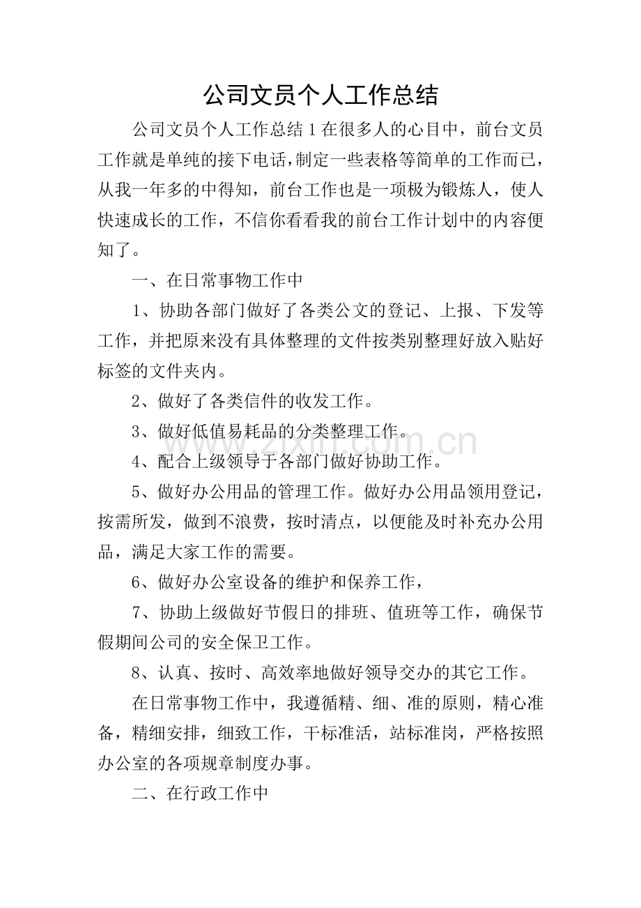 公司文员个人工作总结.doc_第1页