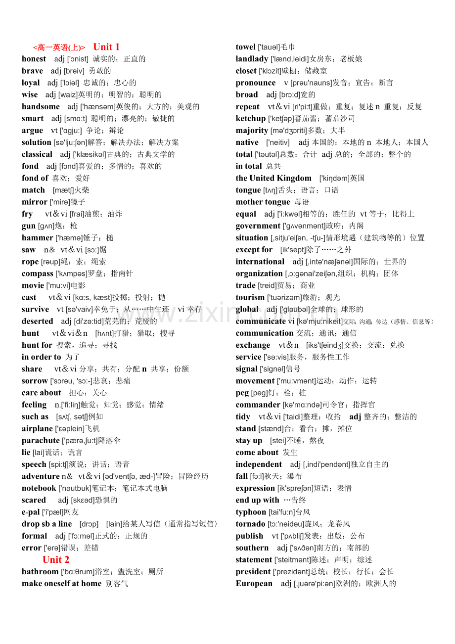 高中英语单词、词汇(按教材单元编排、附音标).doc_第1页