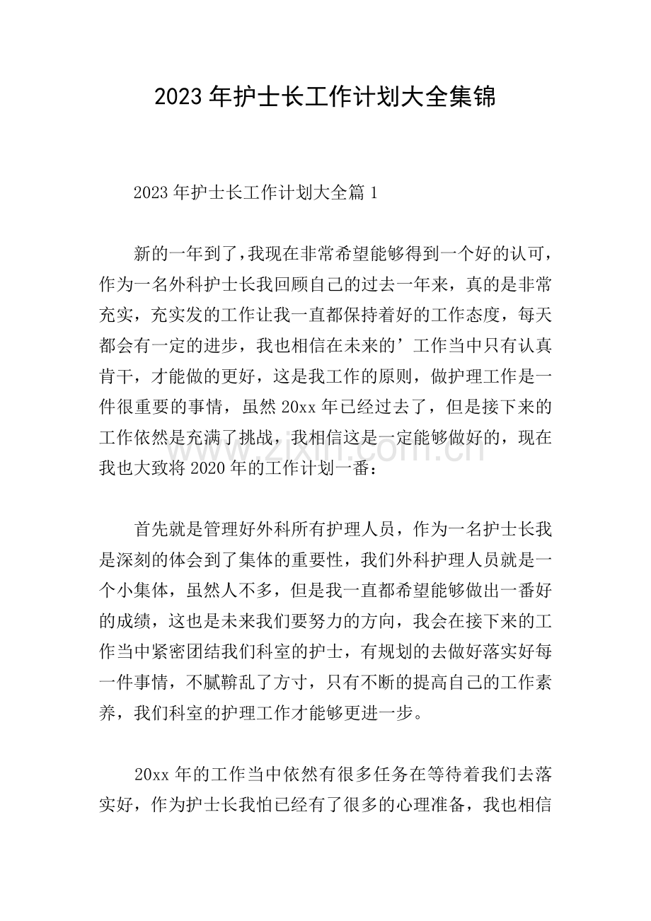 2023年护士长工作计划大全集锦.doc_第1页
