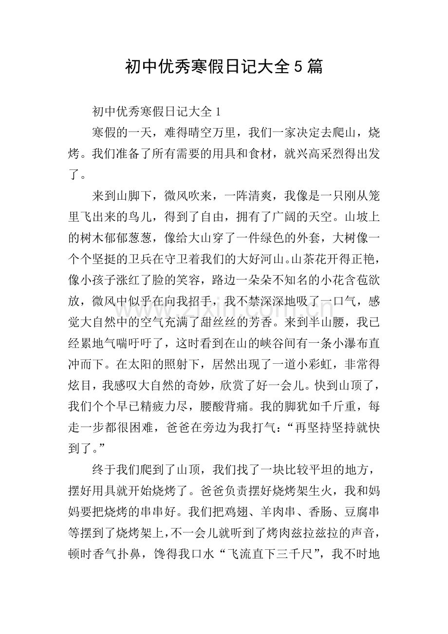 初中优秀寒假日记大全5篇.doc_第1页