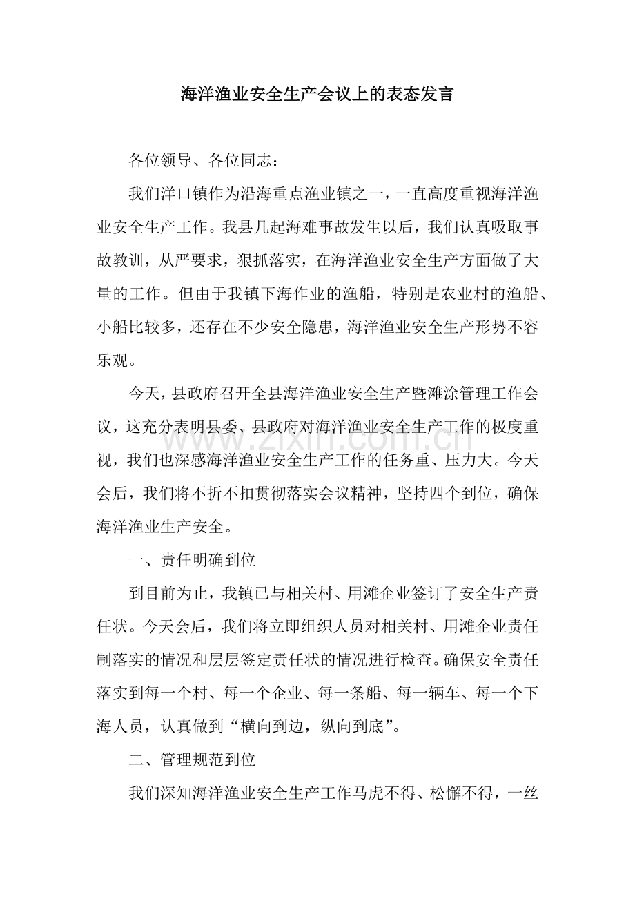 海洋渔业安全生产会议上的表态发言.docx_第1页