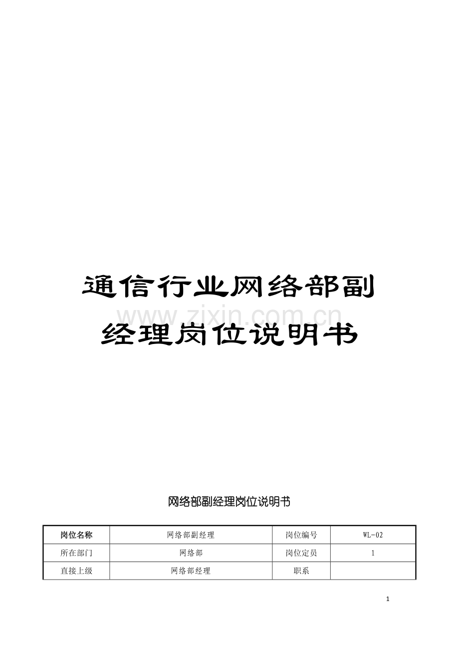 通信行业网络部副经理岗位说明书模板.doc_第1页