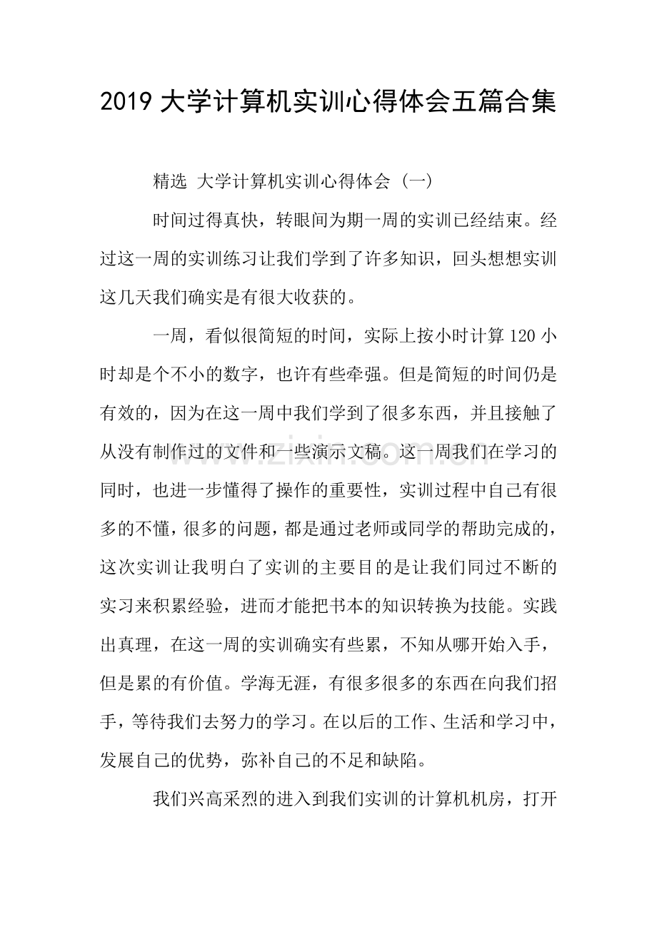 2019大学计算机实训心得体会五篇合集.doc_第1页
