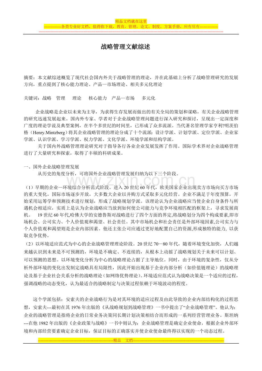 战略管理文献综述01.doc_第1页