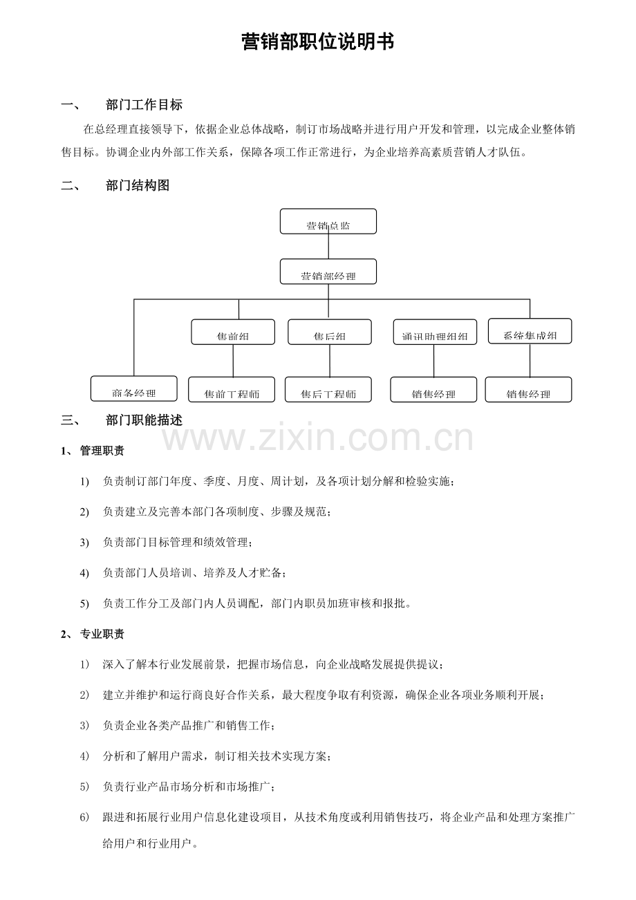 软件企业营销部岗位说明指导书.docx_第1页